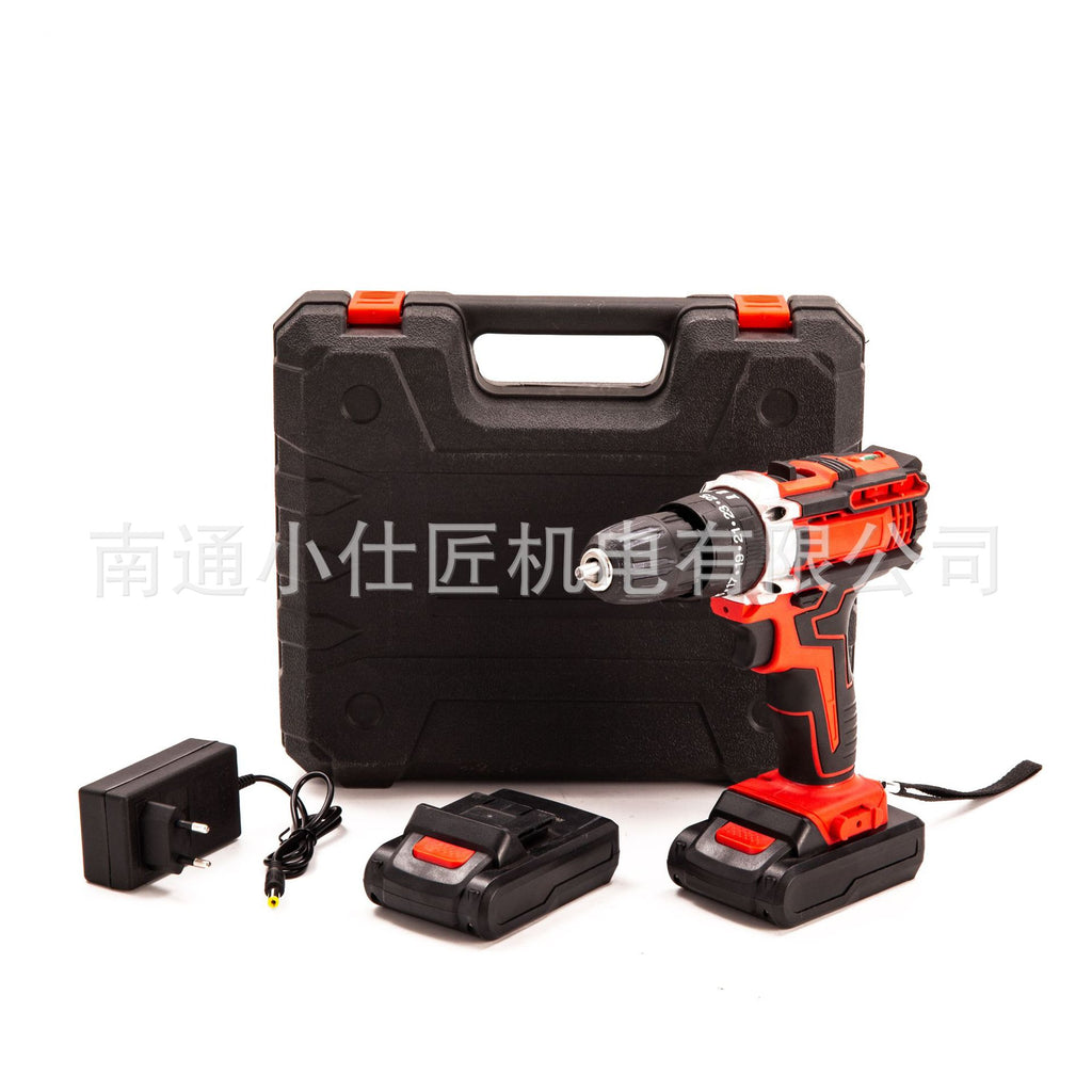 Dual-Speed Cordless Drill Brushless Cross-Border Model Brushless Impact Drill Dropshipping One Battery One Charger Plastic Case Drilling Tool