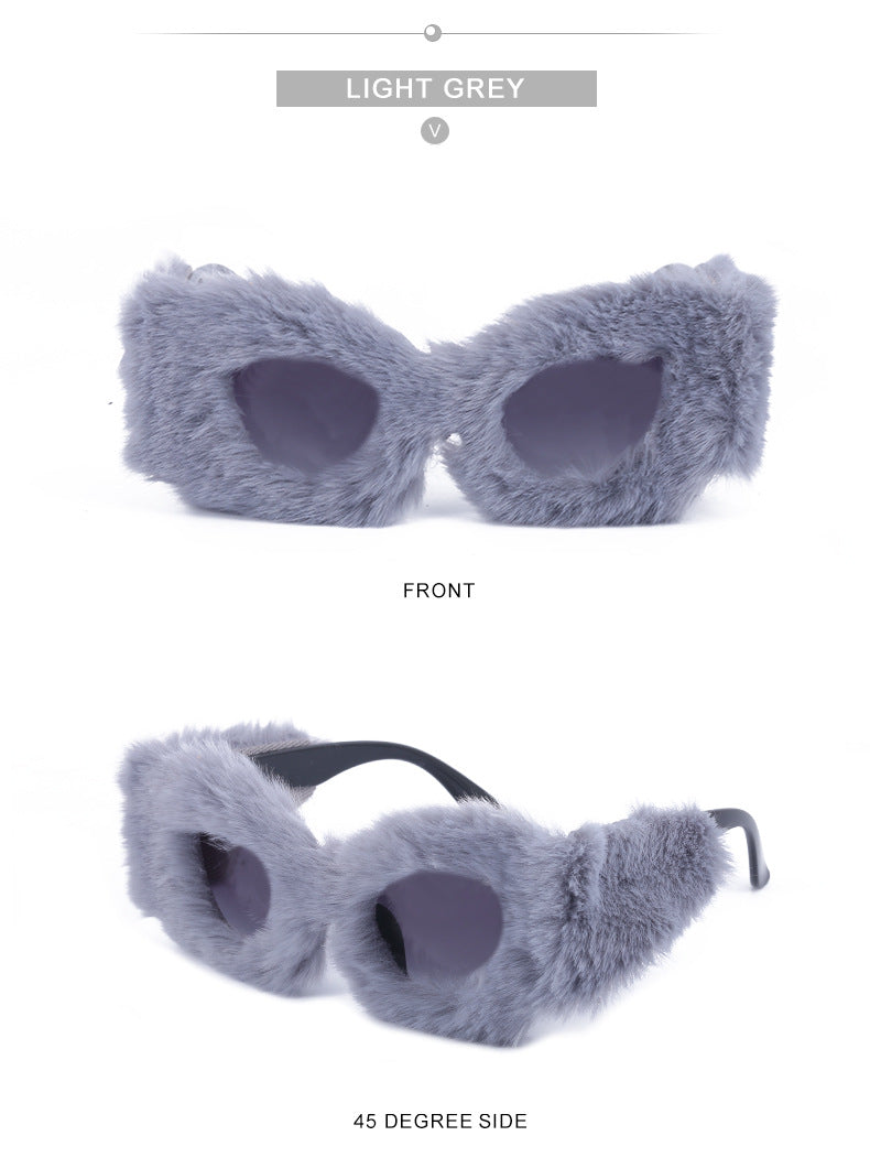 Puppy Style Plush Winter Sunglasses for Women Fashion Cat Eye Sunglasses European and American Style Sunglasses