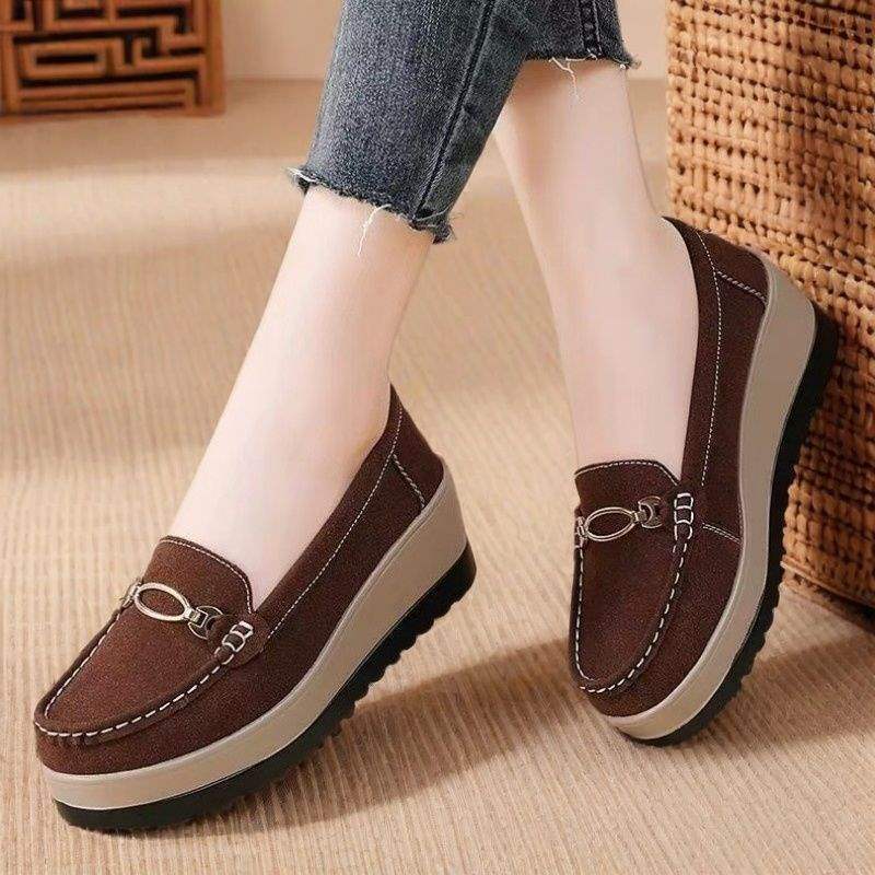 Winter Fleece-Lined Warm Cotton Shoes for Women, Soft Sole Wedge Thick Sole Platform Shoes, Slip-On Mom Shoes