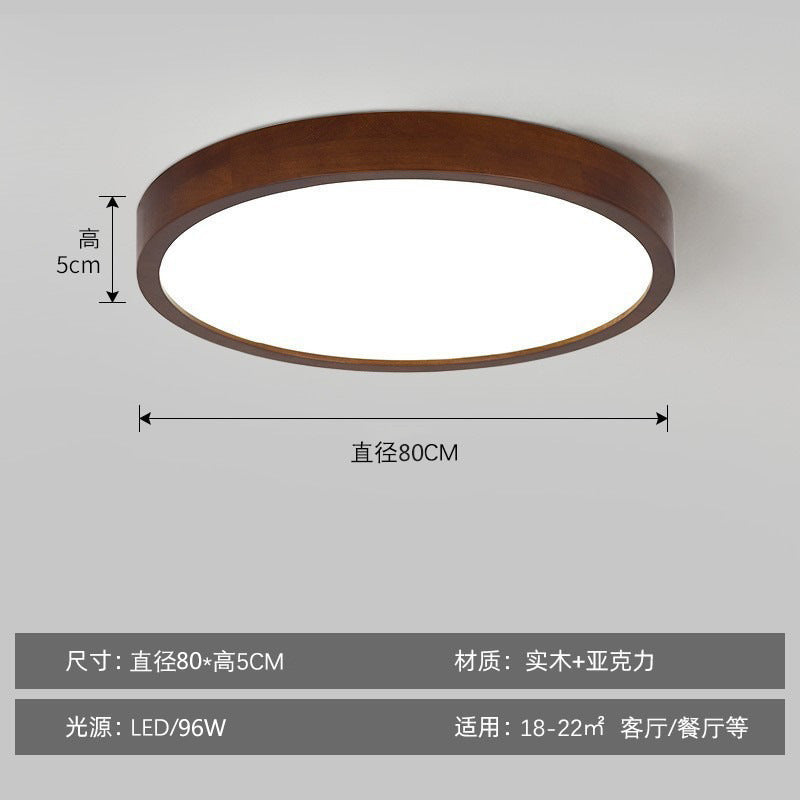 New Chinese Style Ceiling Light for Bedroom, Round Modern Simple Walnut Color Solid Wood Nordic Room LED Lamp