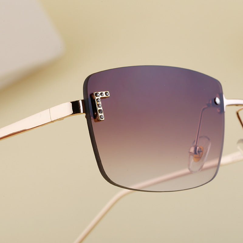 【Customization】European and American Frameless Cut Edge Sunglasses with Rhinestones Square Frame Sunglasses for Women sunglasses