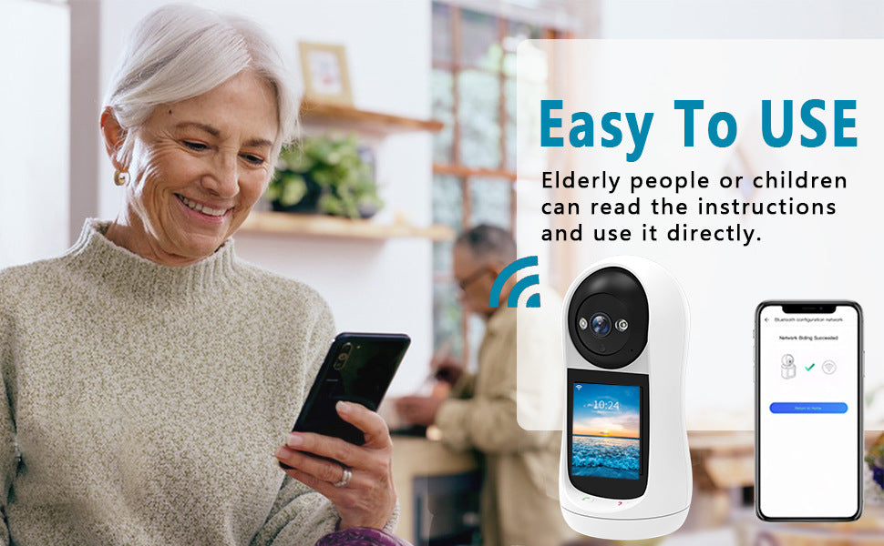 Smart Surveillance Camera with Visual Two-Way Video Call, One-Key Call, Screen, Home Baby Monitor, Infrared