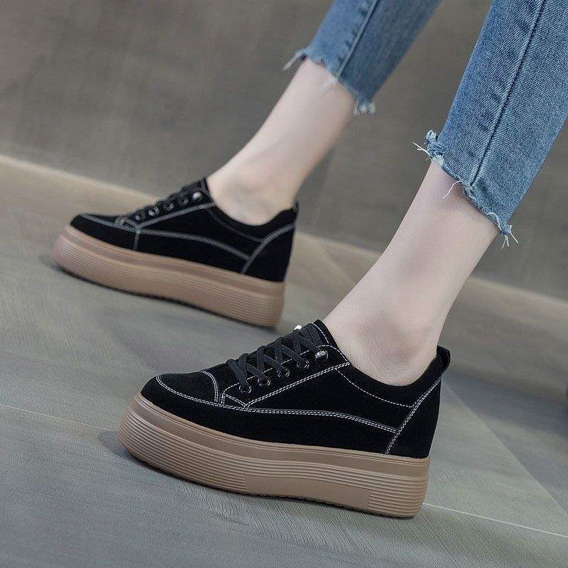 Platform Height Increasing Women's Shoes2025Spring and Autumn New Style Wedge Platform Versatile Student Casual Lazy Shoes