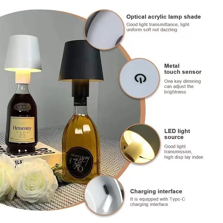 Wine Bottle Lamp High Stand Lamp Head Movable Detachable Portable Wine Head Lamp Rechargeable Night Light Restaurant Bar Night Light