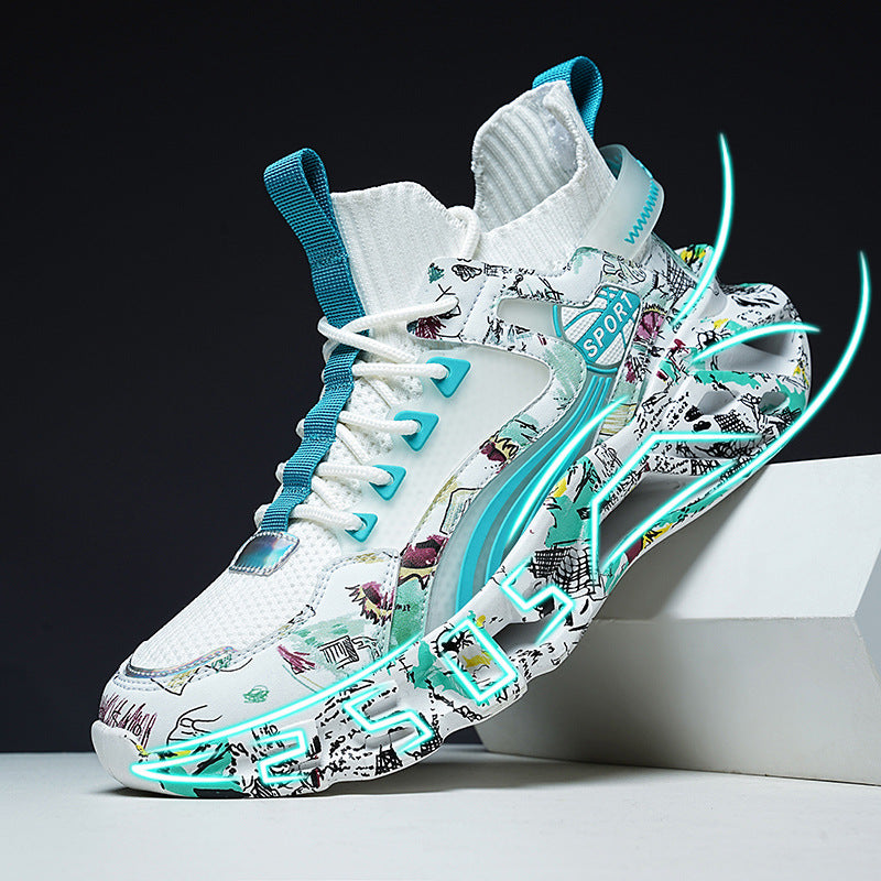 Spring Summer New Style Flyknit Camouflage Blade Men's Shoes Fashion Casual Sports Shoes Shock Absorption Height Increasing Dad Versatile Trendy Shoes