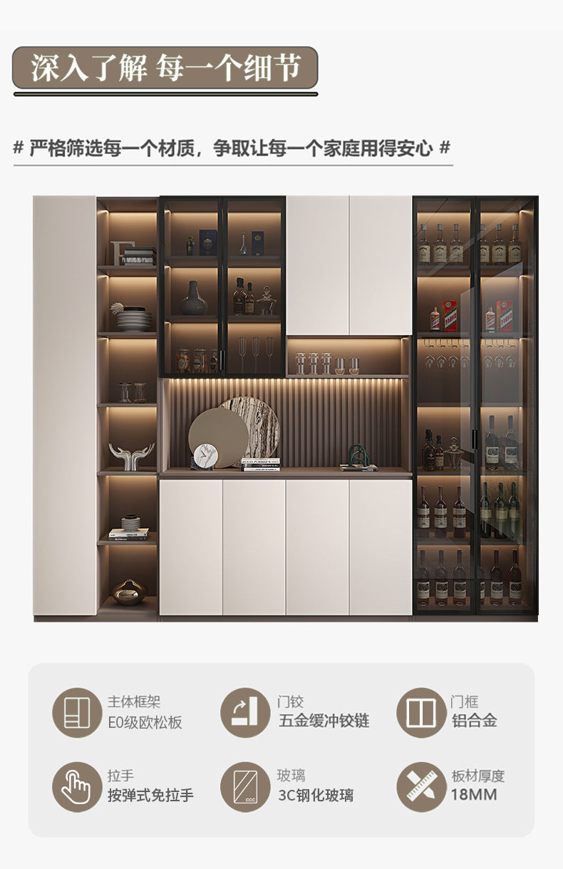 Solid Wood Sideboard Cabinet Against Wall Integrated Modern Minimalist Glass Door Wine Cabinet Dining Living Room Storage Cabinet Home Organizer