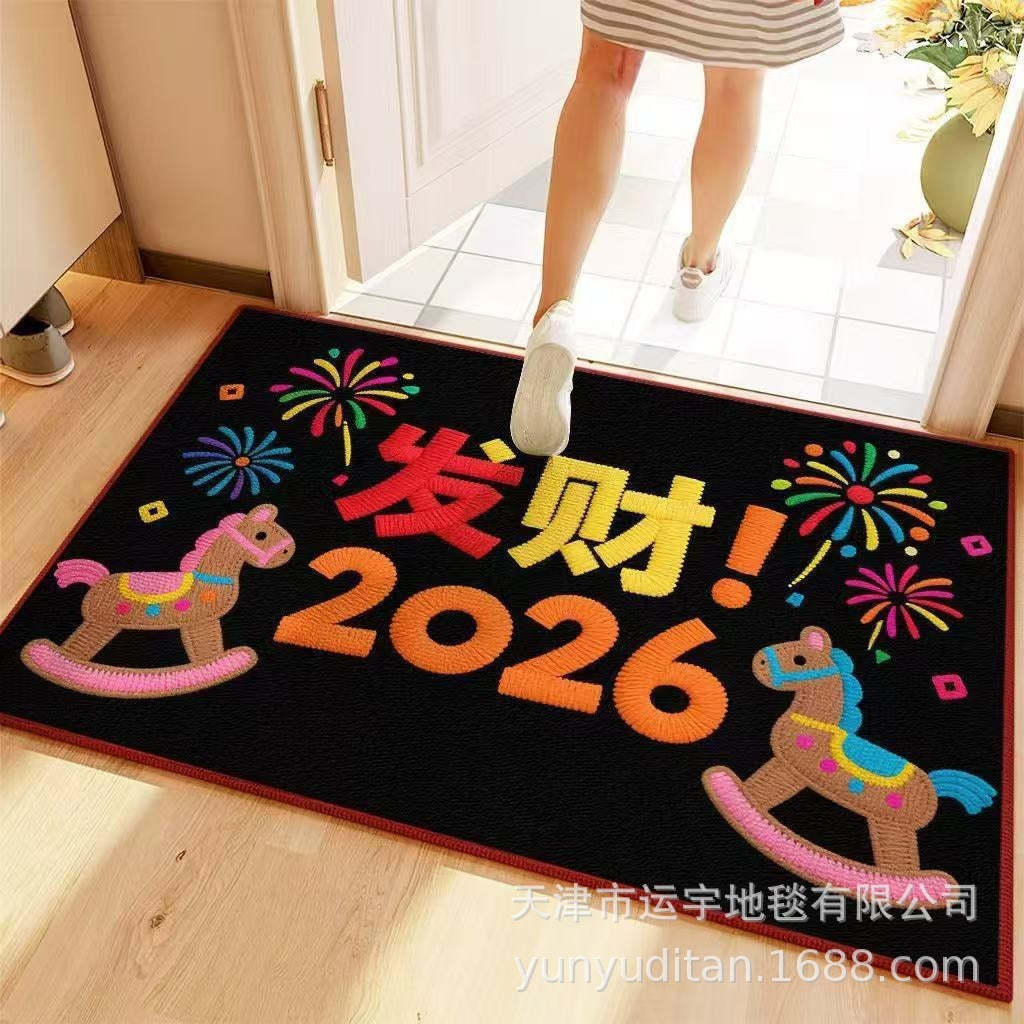 2026Year of the Horse Doormat New Year Red Festive Entrance Door Mat Spring Festival Atmosphere Dust Removal Foot Mat