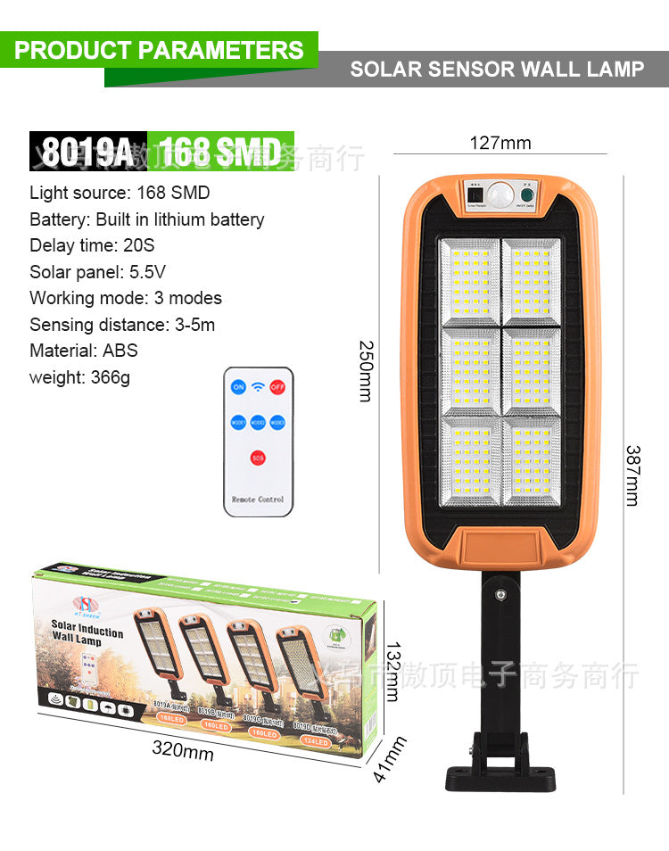 New Solar Light Outdoor Human Body Induction Light with Remote Control Wall Light Waterproof Garden Light LED Garage Light Street Light