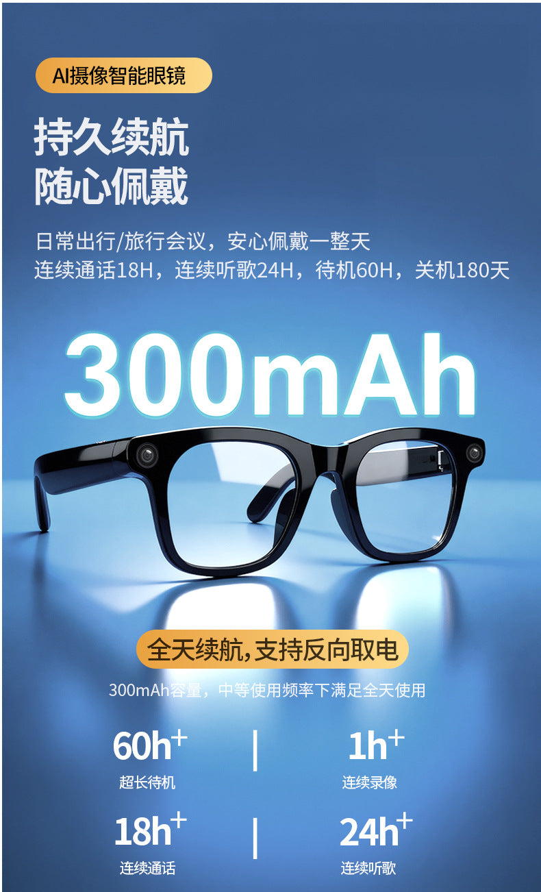In stock wholesale ai Smart Translation Bluetooth Glasses1200w Photography and videography dual microphone noise reduction live streaming stable output