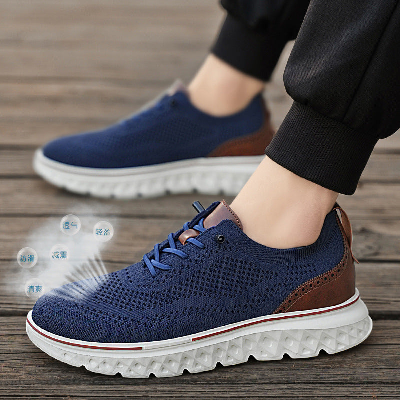 Large Size Casual Men's Shoes Fashionable Lightweight Loafers Men's Flyknit Hollow Breathable Running Sports Shoes