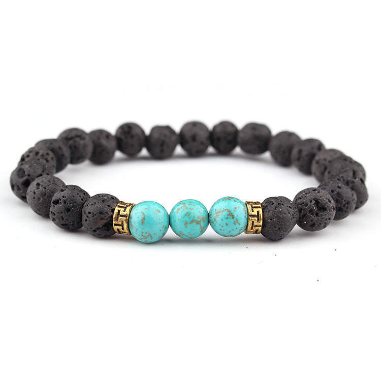 White Pine Volcano Bracelet Men's Gift Natural Stone8mm Bead Spacer Bracelet Emperor Volcanic Stone Elastic Bracelet