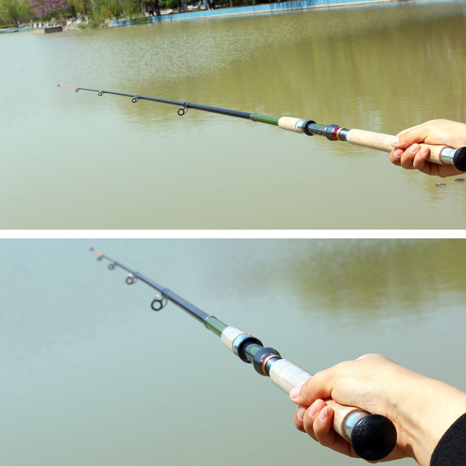 A Long Casting Telescopic Lure Rod with Long Wooden Handle, Sea Rod, Rock Fishing Rod, Carbon Fiber Carp and Bass Rod MH Tune