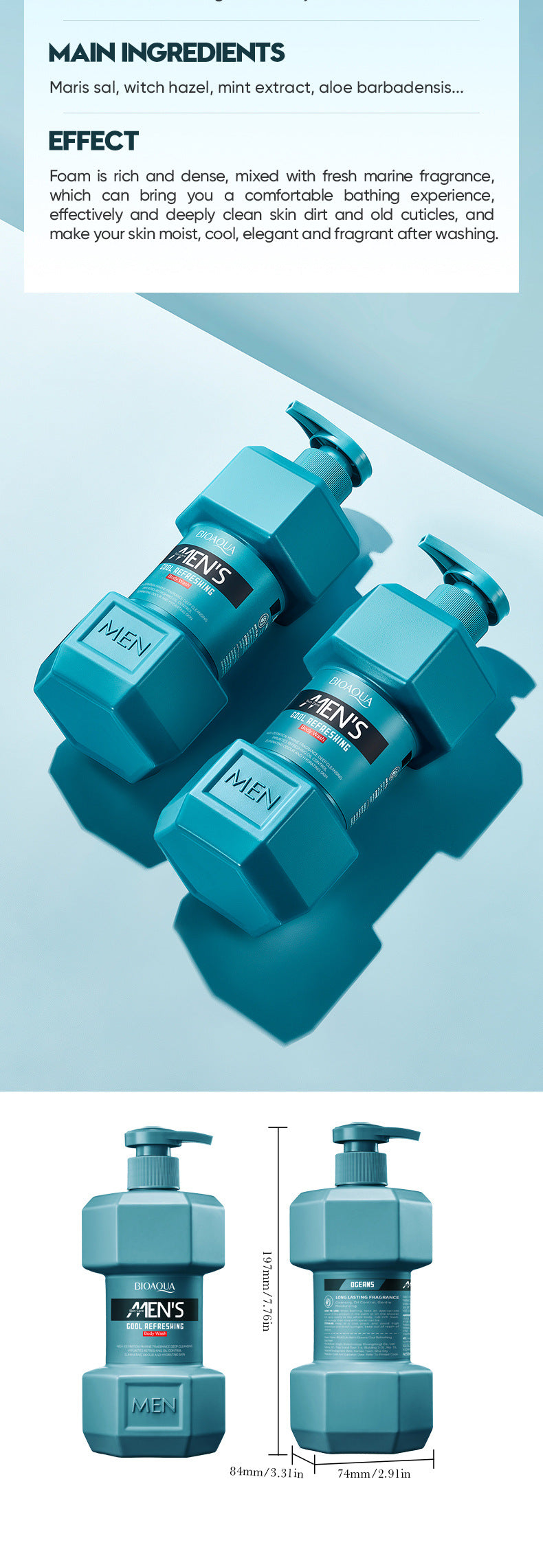 Full English Men's Ocean Refreshing Fragrance Shower Gel BIOAOUA  foreign trade wholesale of cleansing body wash