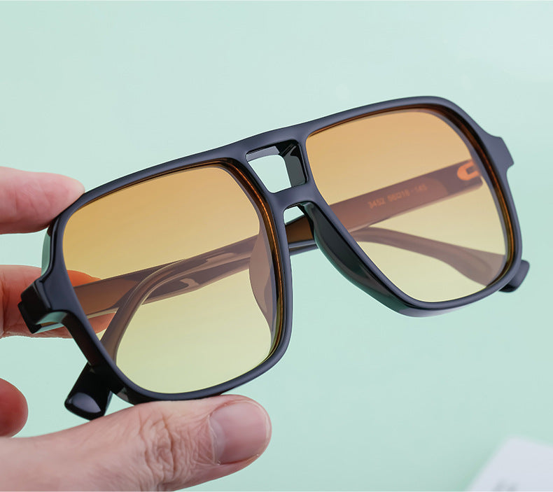 European and American Retro Double Bridge Sunglasses for Men, Large Frame Driving Sunglasses, Men's Outdoor Hiking Sun Protection Glasses shades