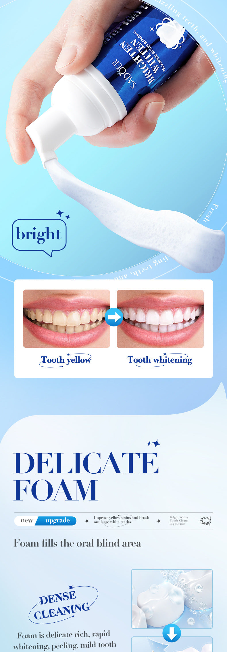 Full English Teeth Cleaning Mousse60mlSADOER Clean Tartar, Gum, Teeth, Oral Care,  Foreign Trade Wholesale