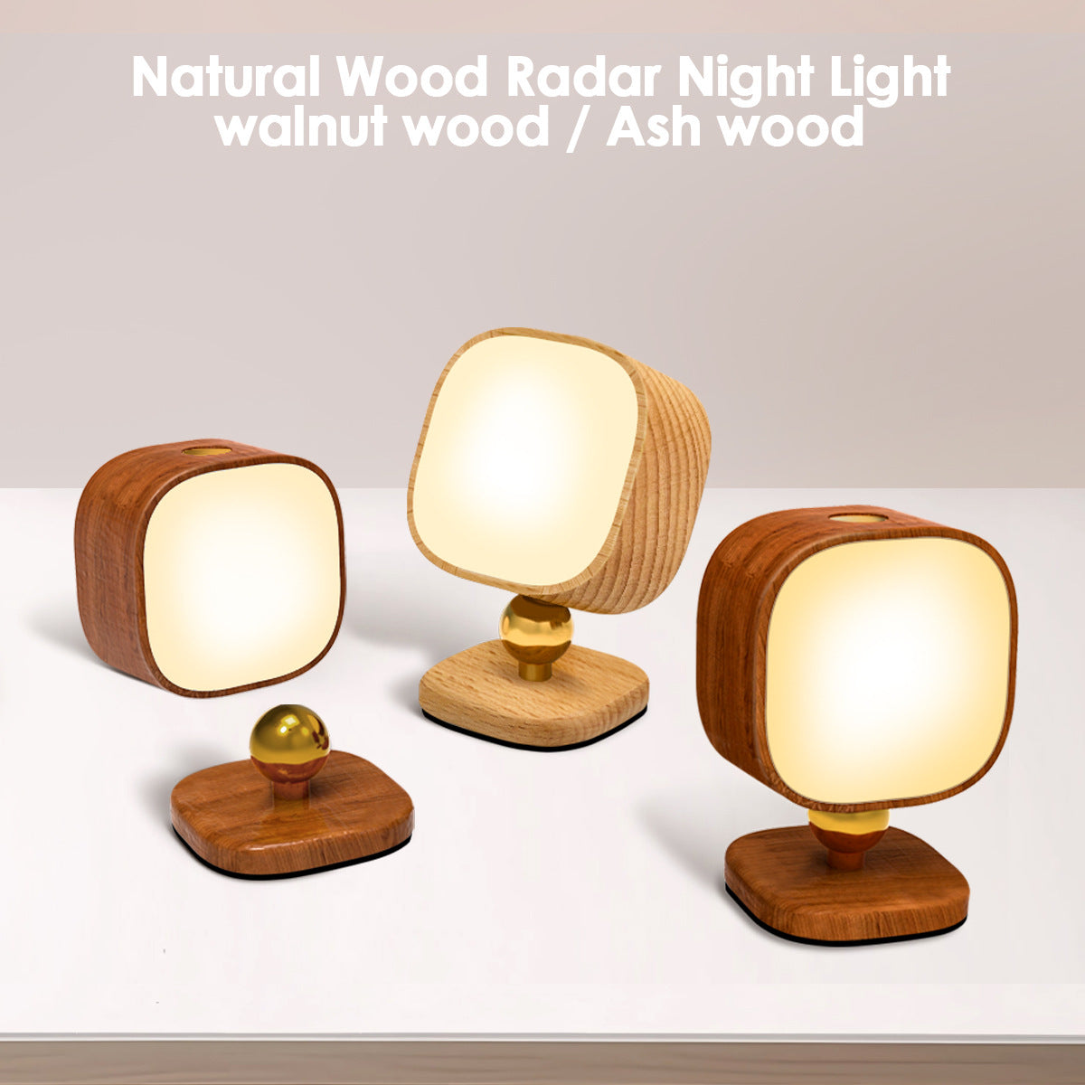 Square Solid Wood Sensor Light New Creative Cabinet Light Bedside Bedroom Smart LED Radar Human Body Night Light