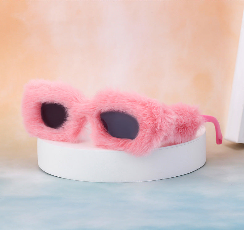 Fashion Plush Square Frame Sunglasses for Women Winter Full Coverage Sunglasses Wholesale Same Style for Women sunglasses