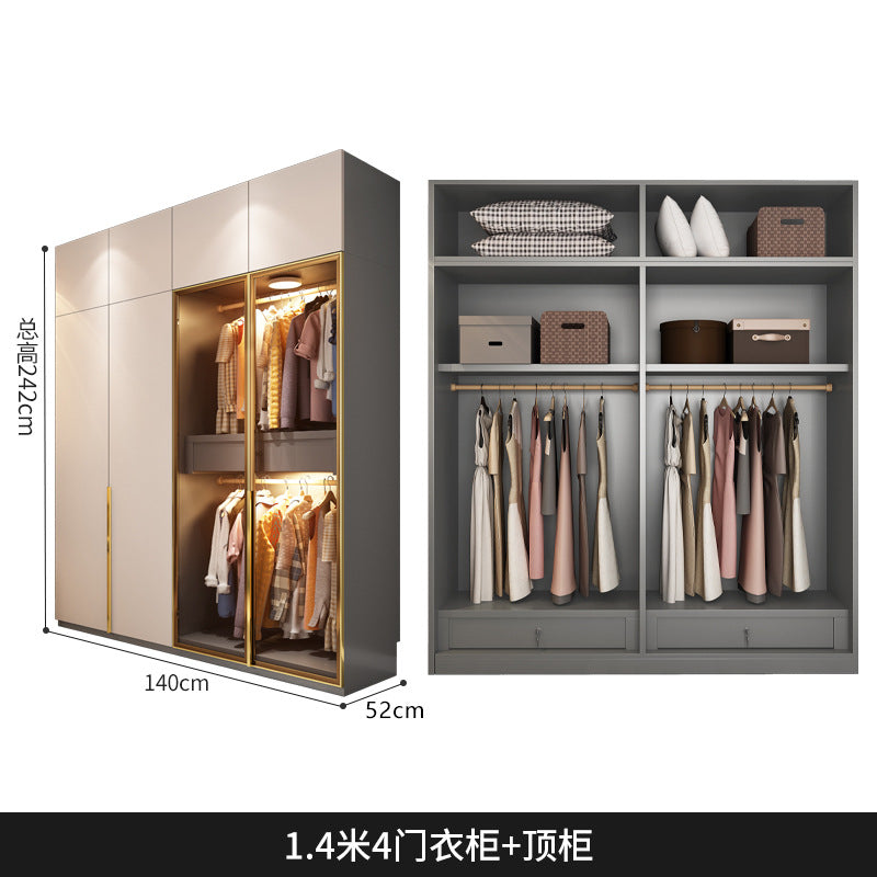 Flat Door Glass Door Wardrobe Modern Household Bedroom Cloakroom Four-Six-Eight Door Assembly Wardrobe Storage Large Wardrobe