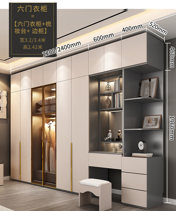 Light Luxury Glass Door Wardrobe Modern Home Bedroom Cloakroom Custom Processing Assembly Wardrobe Storage Large Wardrobe