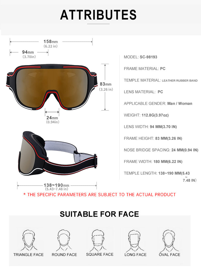 Fashion Large Frame Integrated Sunglasses for Women Trendy Sports Outdoor Cycling Windproof Coldproof Anti-fog Ski Goggles for Men