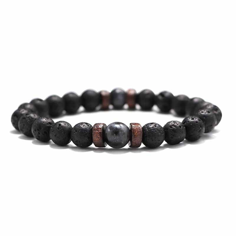 European and American Men's White Pine Blue Dot Bracelet Natural Stone8mm Bracelet Accessories Red Pine Volcanic Stone Spacer Bracelet