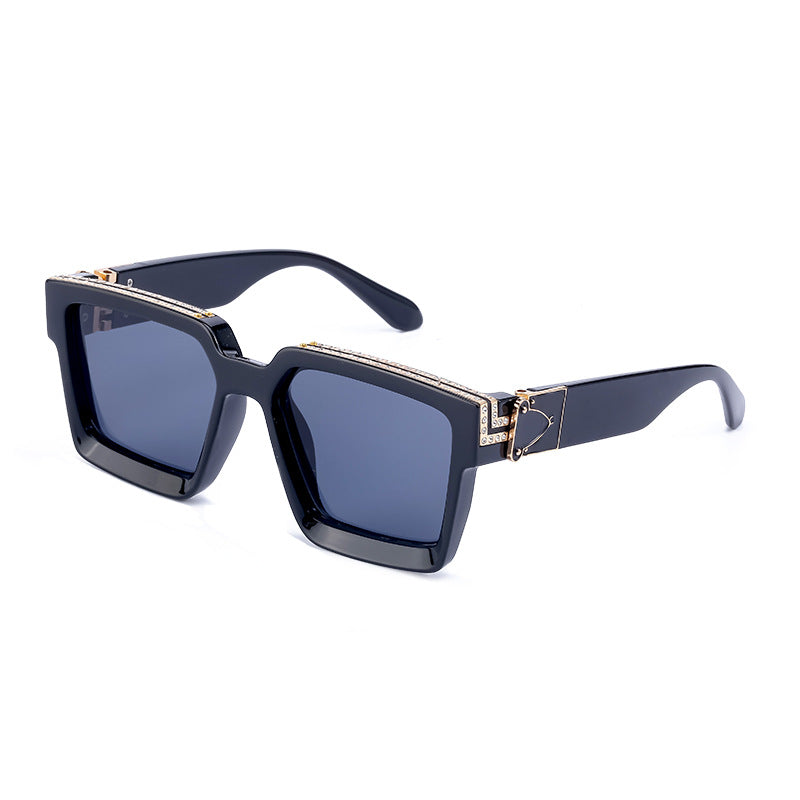 Diamond-Studded Large Square Frame Sunglasses for Women, European and American Style, 0k Influencer Same Style Sunglasses for Men, Trendy and High-End Feel shades