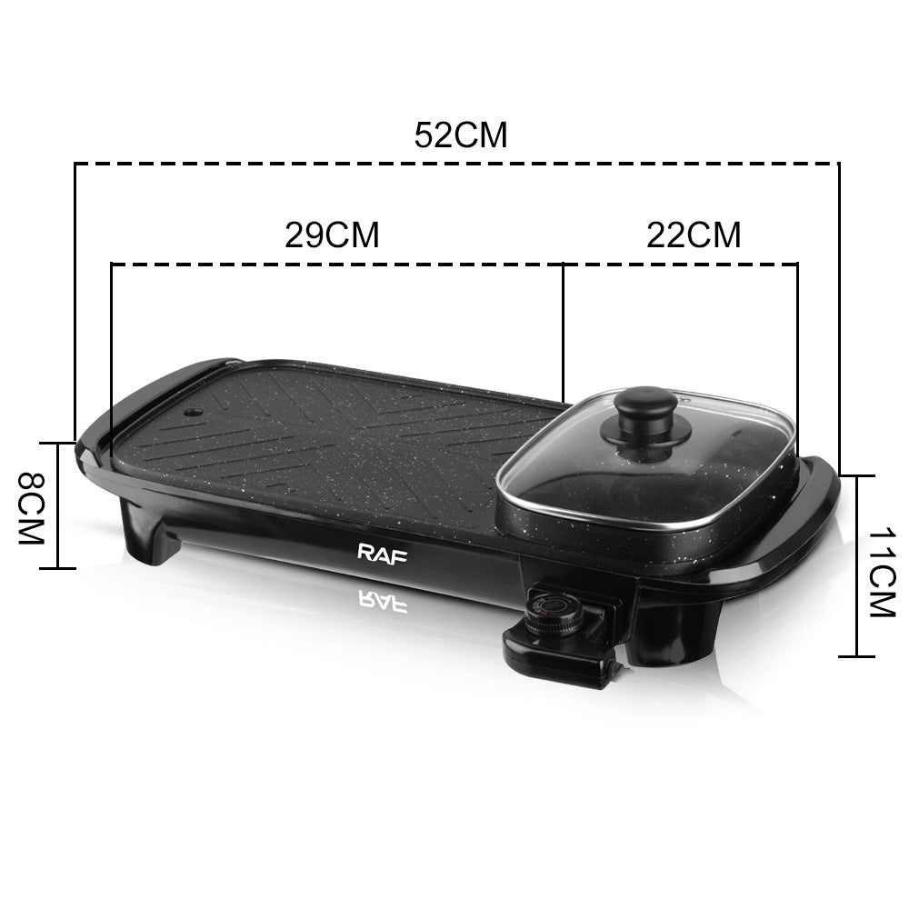 RAF European Standard Household BBQ Pot Hot Pot BBQ All-in-One Multifunctional BBQ Machine Grilling and Stir-Frying Grill Smokeless Electric Grill Pan