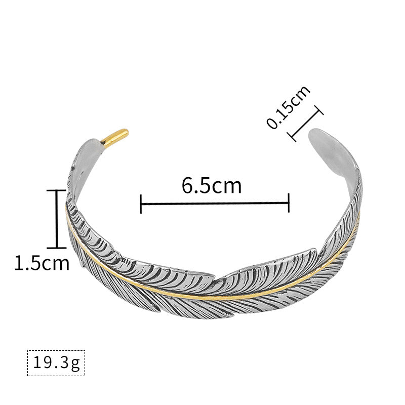 Fashion Niche Titanium Steel Personality Feather Open Bracelet Adjustable Spacing Electroplated gold Feather Bracelet Wholesale