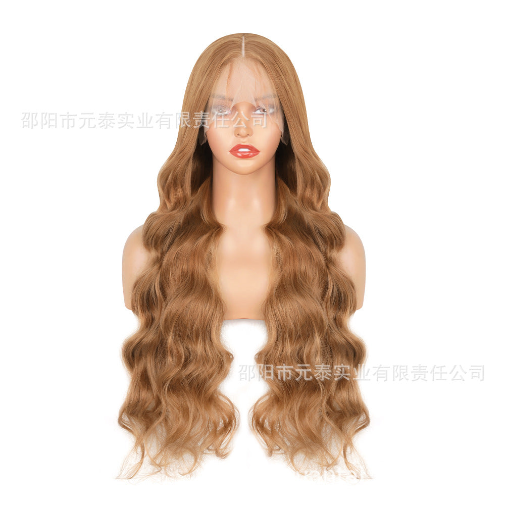 New European and American Style Women's Black Small Middle Part Big Wave Synthetic Long Curly Hair Lace Front Wig Wholesale
