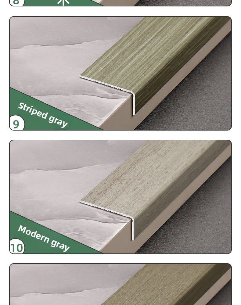 Aluminum alloy wood grain L Edge trim for wooden flooring at right angles7Decorative tile edge trim with embossed pattern for exterior corners