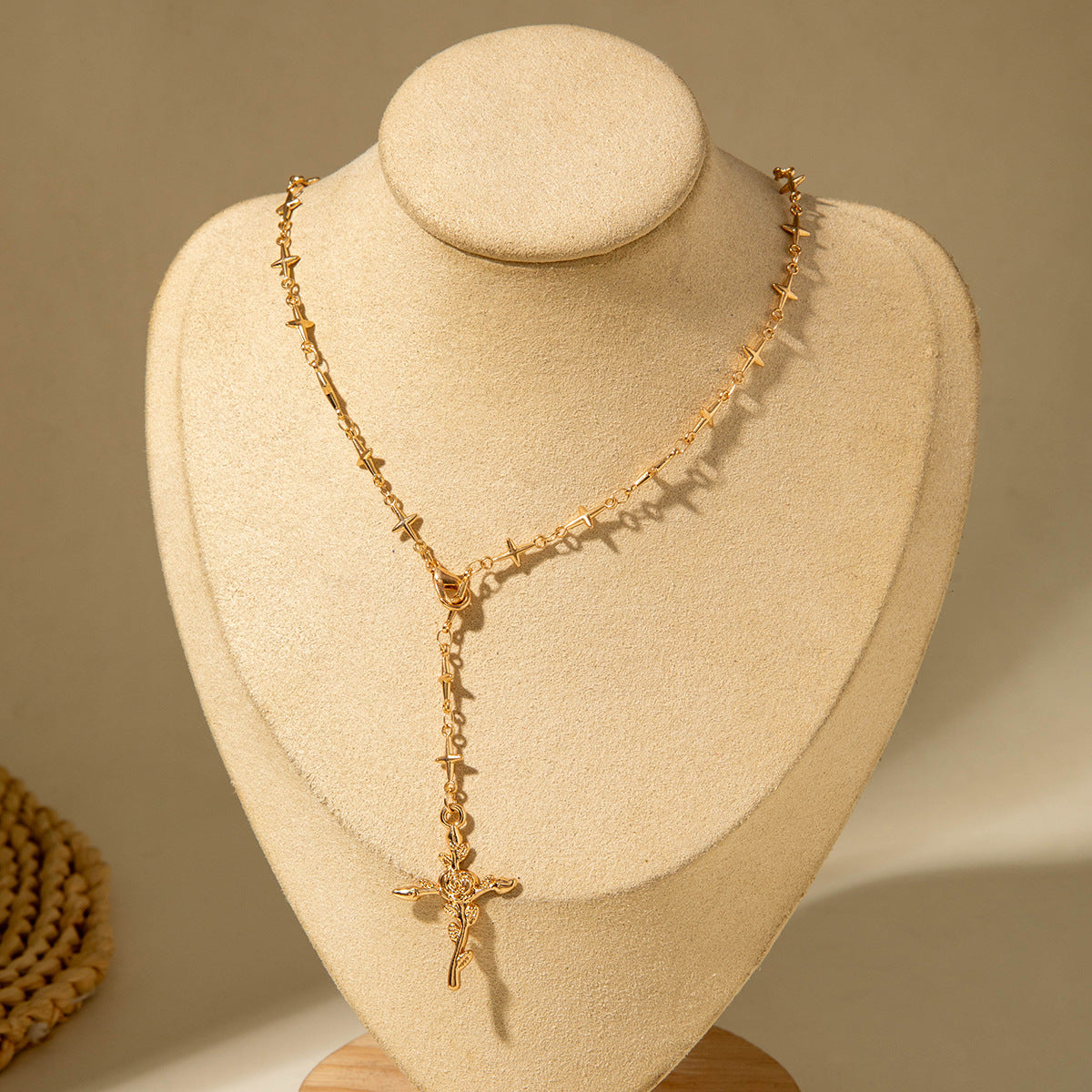 European and American Fashion Sense y Women's Tassel Necklace Creative Personality Double Layer Cross Pendant Collarbone Chain Necklace