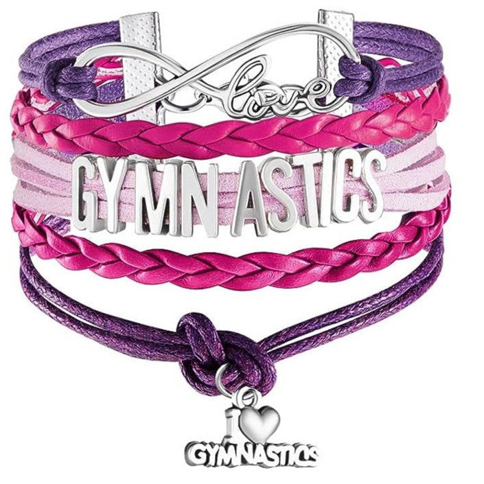 gymnastics Letter Bracelet for Women, Multi-layer Hand-woven Heart Pendant Gymnastics Sports Woven Bracelet