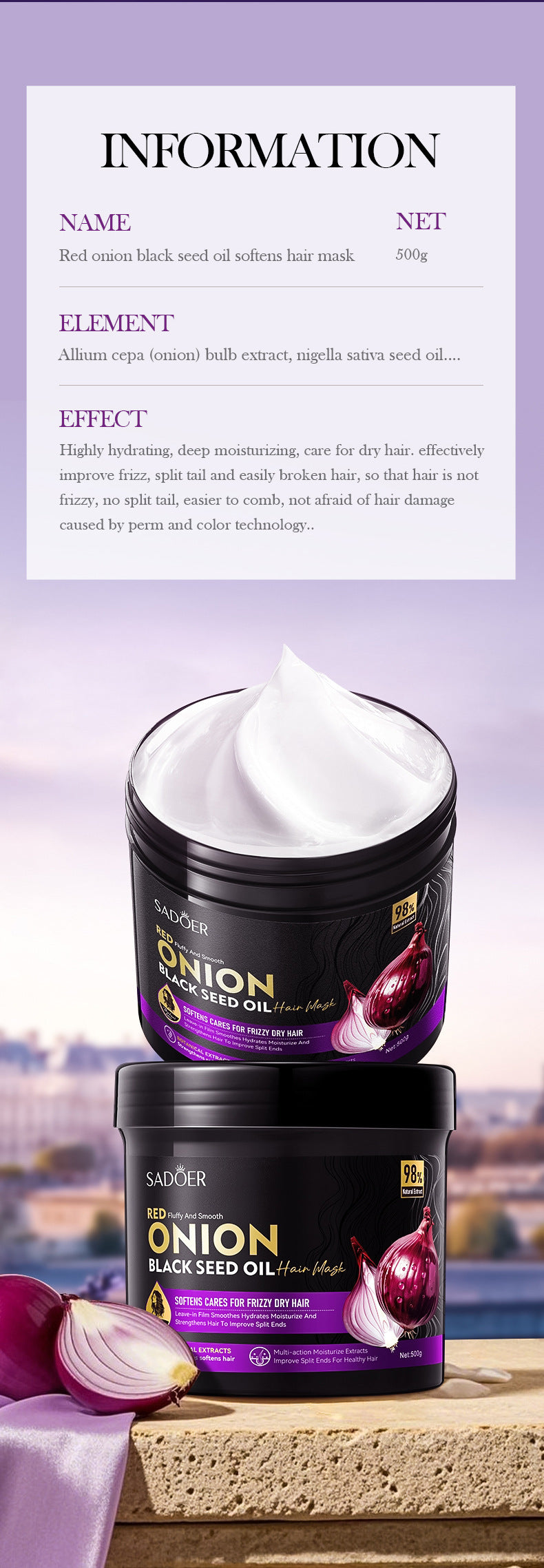 Cross-border Hair Mask500g Onion Black Seed Oil Smooth Hair Mask500g Foreign Trade Manufacturer Wholesale