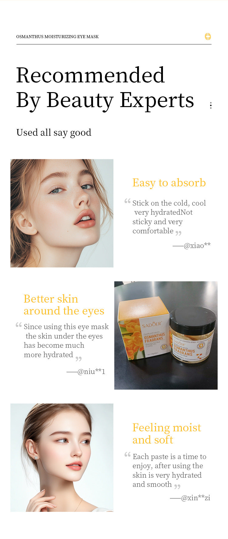 Full English Golden Osmanthus Eye Mask Patch SADOER Moisturizing and Hydrating to Reduce Dark Circles  Foreign Trade Live Wholesale