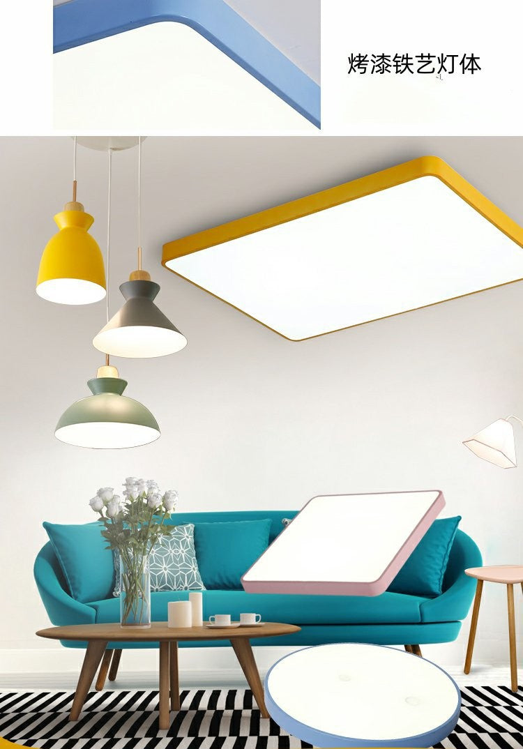 Home Living Room Lamp Rectangular Creative Macaron Ceiling Lamp Room Lamp Modern Simple Iron Art led Bedroom light
