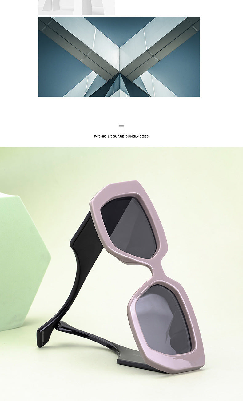 Trendy Square Frame Wide Temple Sunglasses for Women, Internet Celebrity Style Large Frame Sunglasses for Women sunglasses