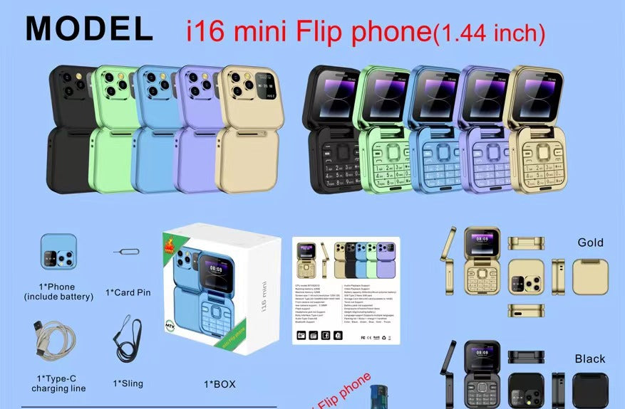 Mini Foldable Feature Phone Flip Cover Elderly Button Phone Pocket Women's Personalized Phone Backup Phone