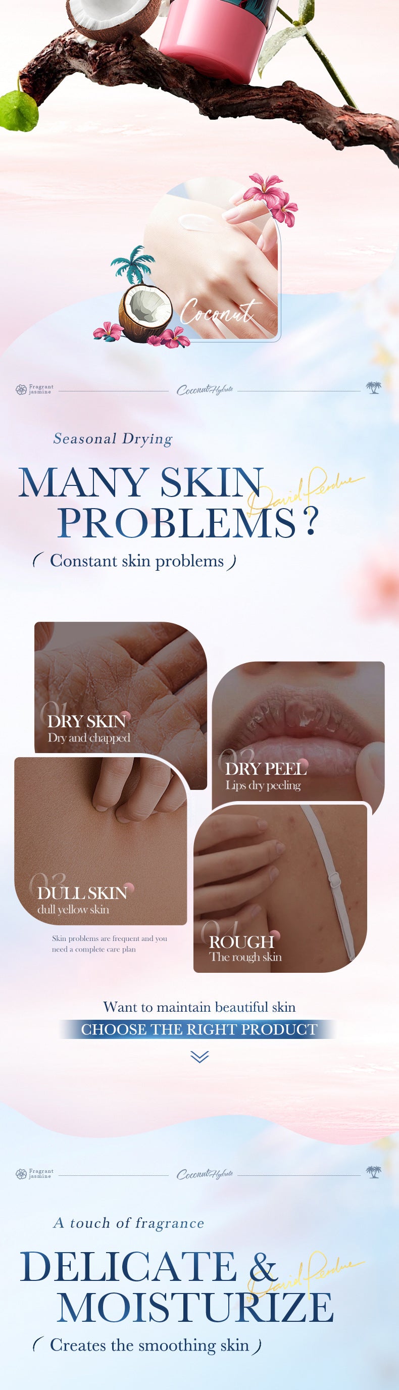 Full English Coconut Fragrance Luxury Care Gift Box SADOER Hydrating Body Lotion Hand Cream Lip Balm  Wholesale