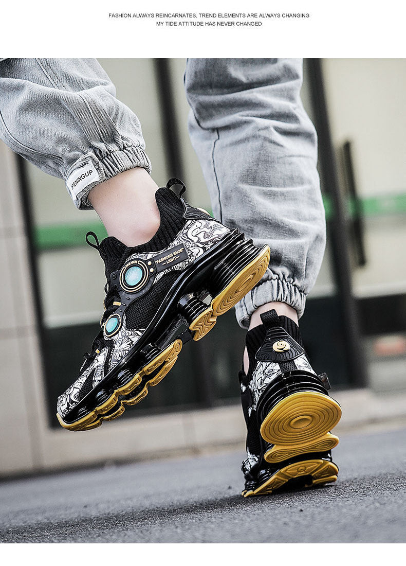 Blade Rebound Men's Shoes Mesh Breathable Running Shoes Youth Trendy Versatile Height Increasing Shock Absorption Sports Shoes