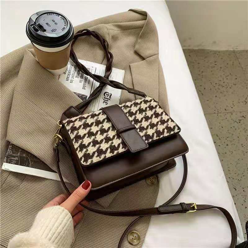 Trolis Houndstooth Bag for Women2024New Trendy Korean Version Niche Versatile Single Shoulder Crossbody Fashion Small Square Bag
