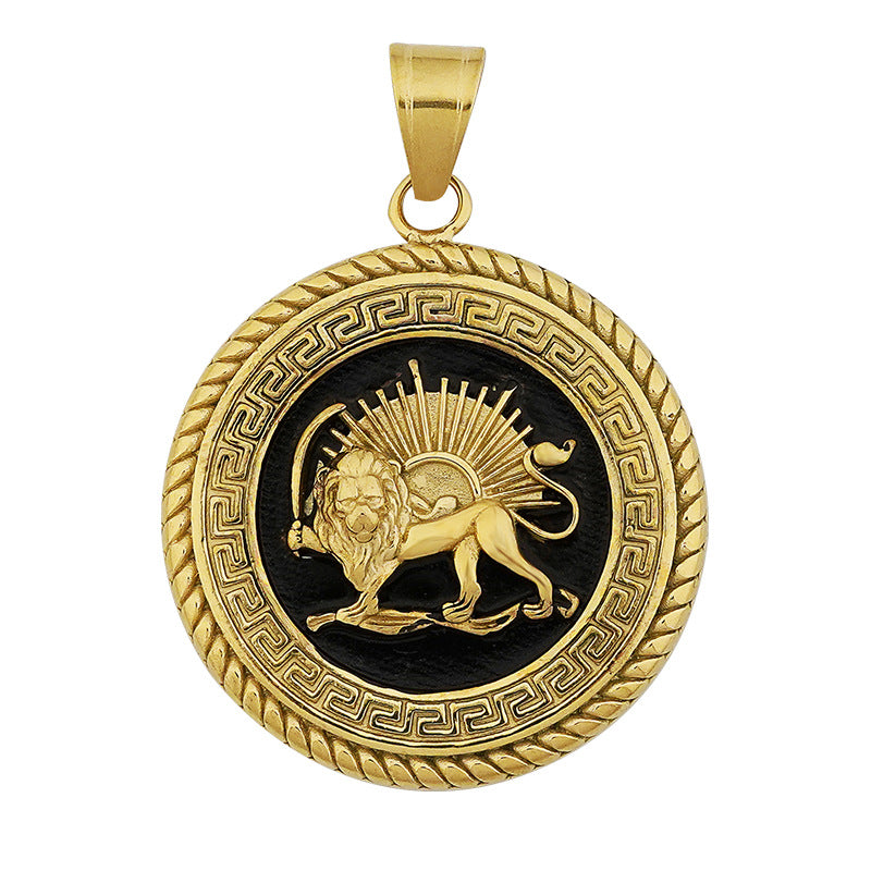 Wholesale AliExpress Hot Selling European and American Style Great Wall Pattern Lion Head Stainless Steel Pendant Necklace Jewelry