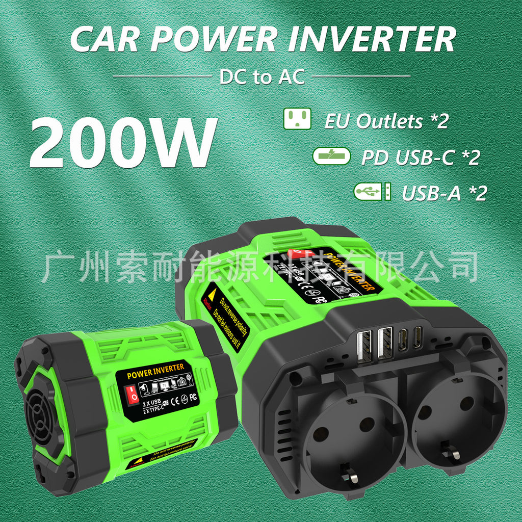 European Standard Socket Car Inverter200W 300W 600W12V Turn220V Dual Socket Dual USB Double Type-C