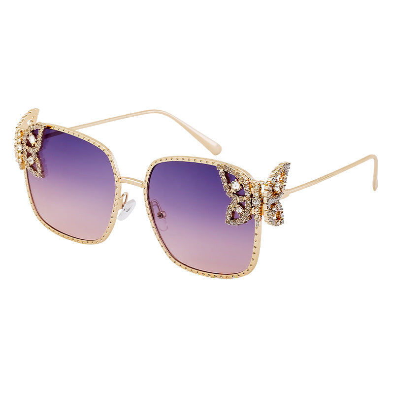 European and American Fashion Personality Butterfly Diamond Sunglasses for Women Metal Frame Sunglasses Women's Sun Protection Glasses shades