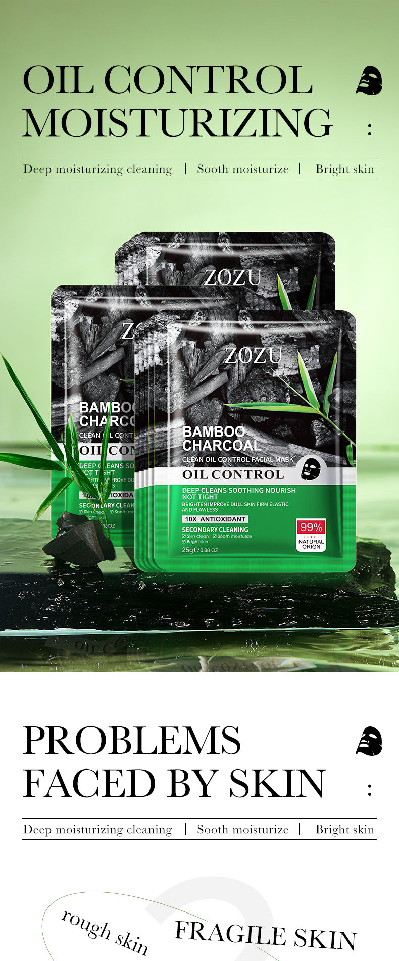 Cleansing Mask25g ZOZU Bamboo Charcoal Deep Cleansing Blackhead Removal Sheets Cross-Border Wholesale