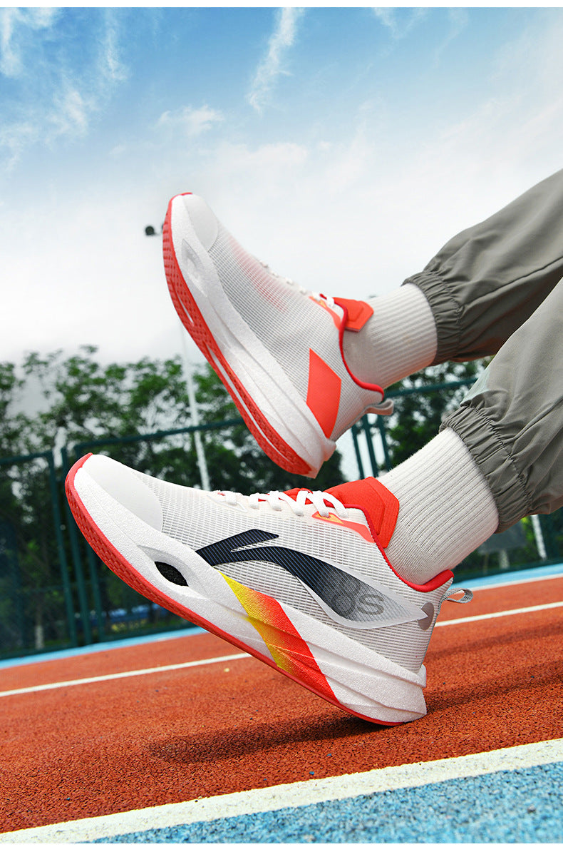 Autumn and Winter New Style Wind Chasing por Double Mesh Real Explosive Carbon Plate Rebound Cushioning Running Shoes Student Racing Training Sports Shoes