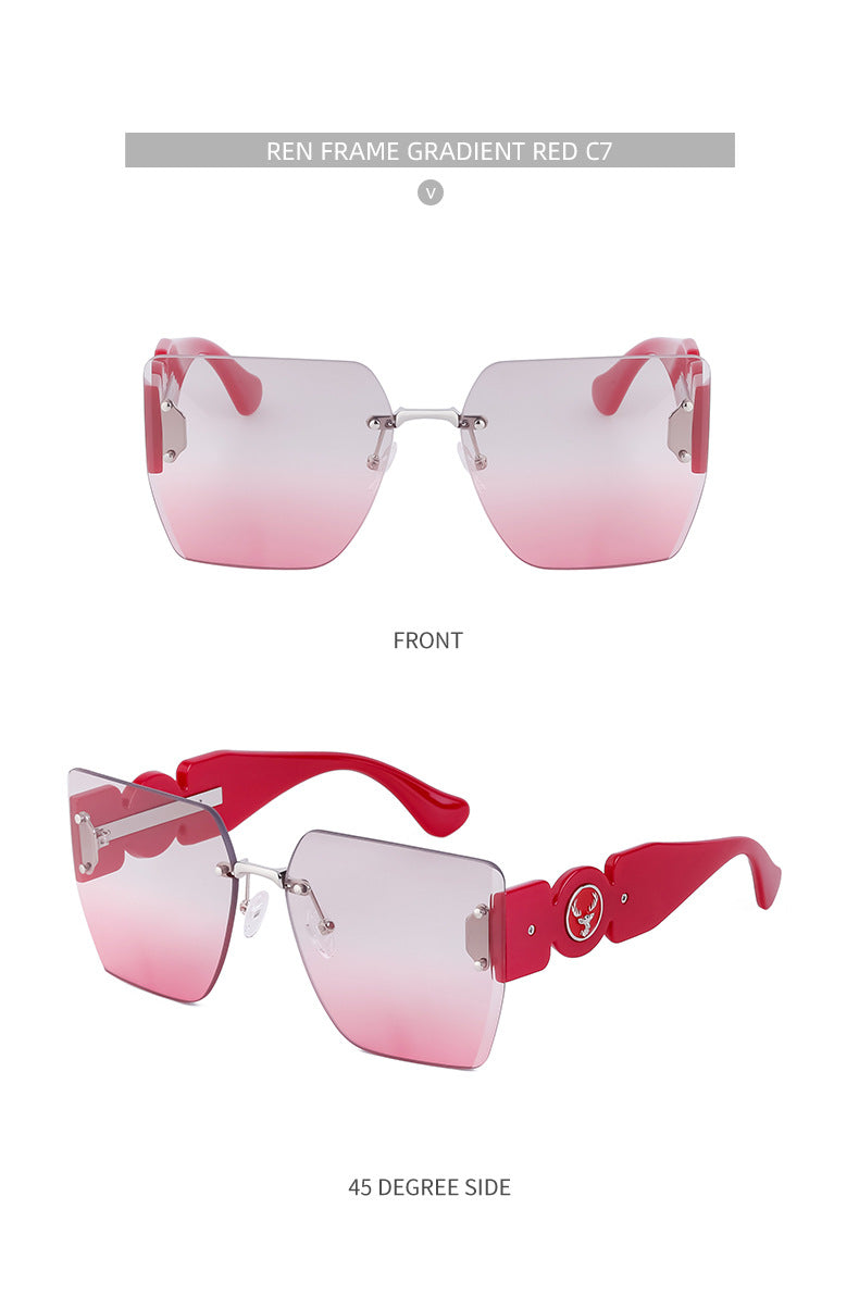 European and American Fashion Square Frame Sunglasses for Women, Trendy Rimless Cut Edge Sun Protection Sunglasses for Women sunglasses