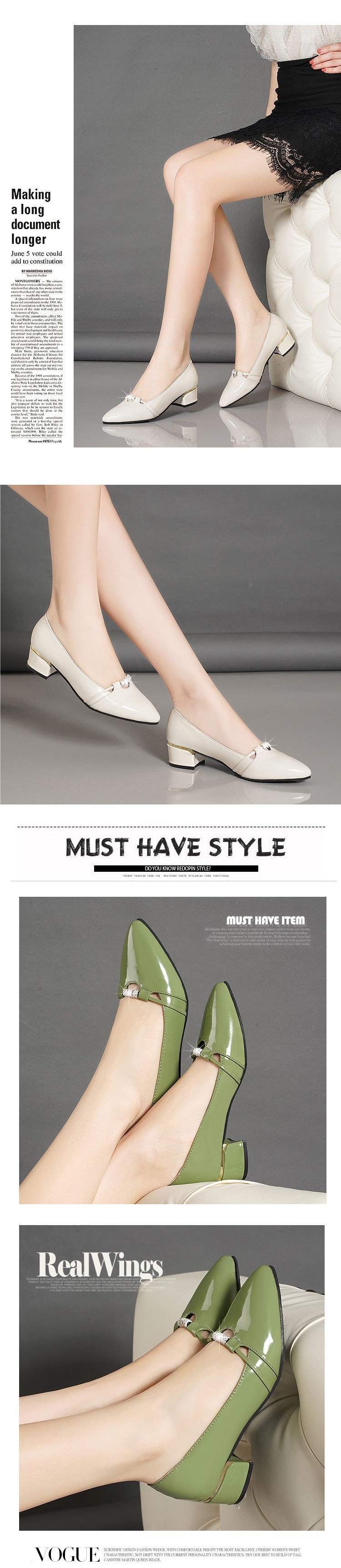 Women's Chunky Heel Single Shoes2025Spring and Autumn New Patent Leather Women's Pointed Toe Shoes, Shallow Mouth Leather Shoes for Moms, Versatile