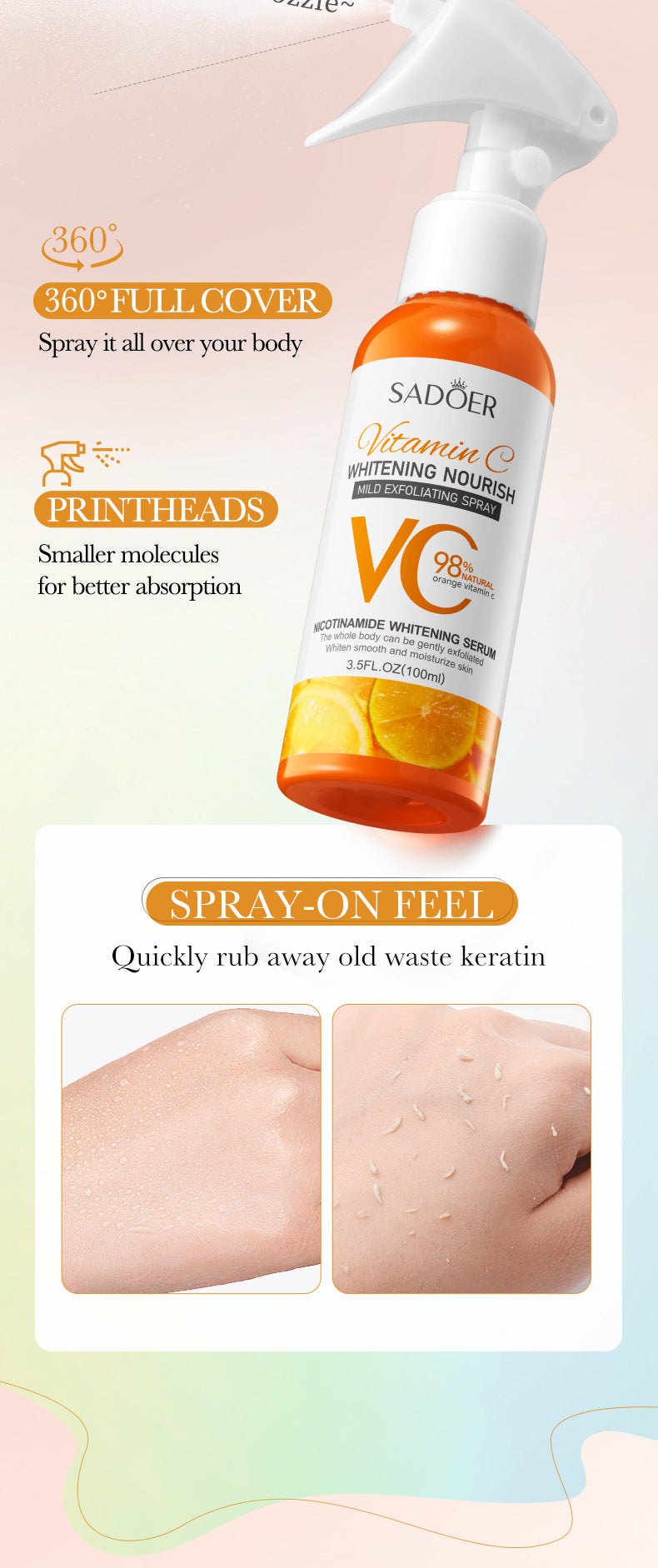 Full English Exfoliating Spray SADOER Exfoliating Gentle Cleansing Body Hydrating Spray  Wholesale