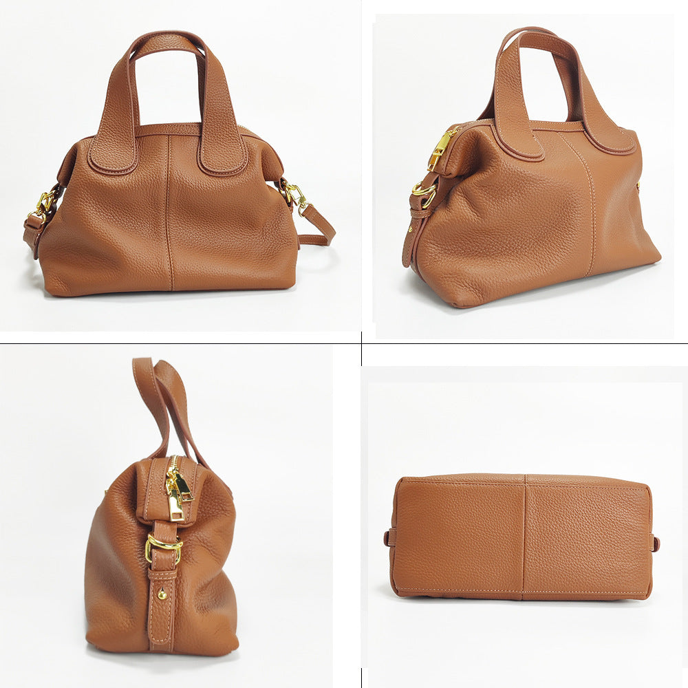 Guangzhou Bag High-End Genuine Leather Women's Bag Large Capacity Dumpling Bag Soft Top Layer Cowhide Handbag Single Shoulder Crossbody Bag