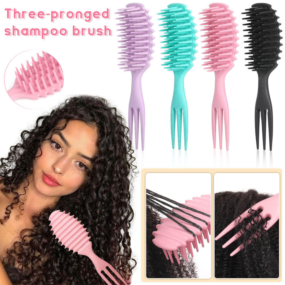 Curling Hair Special Three-Prong Comb Anti-Clumping Wide-Tooth Comb Smooth Hair Dry and Wet Dual-Use Comb Scalp Massage Hard-Tooth Hair Styling Comb